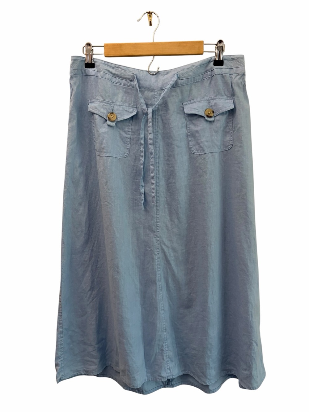 Cherokee Coastal Minimalist Sky Blue 100% Linen Midi Skirt Cargo Pockets Size 10